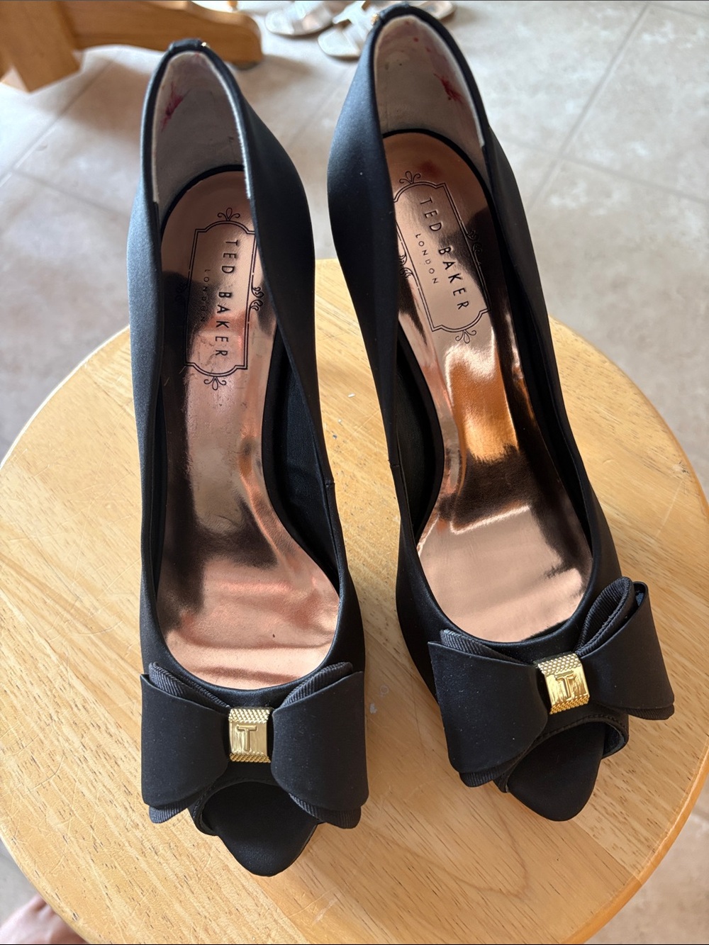 Ted Baker Black Satin Pointed Toe Bow High Heels